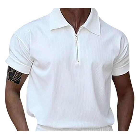 NWT ~ Men's 2 Piece White Summer Casual 1/4 Zip Polo Shirt & Pants ~ MEDIUM - Picture 3 of 3